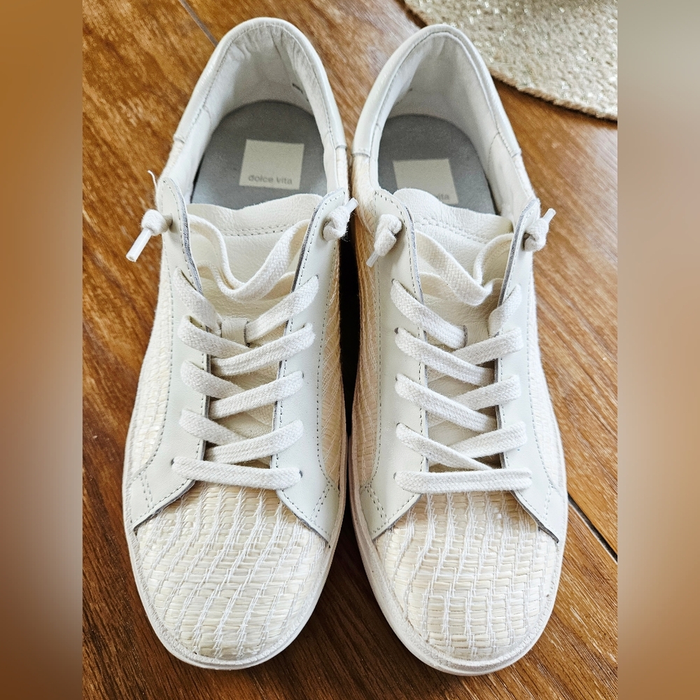 Dolce Vita White No-Tie Textured Sneakers